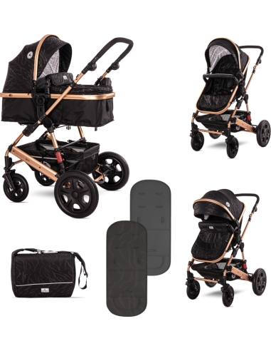 Vaikiškas vežimėlis Lorelli Premium Lora Luxe, juodas + mamos krepšys