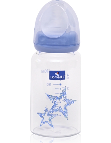 Stiklinis maitinimo buteliukas Lorelli, su anti-colic čiulptuku, 120 ml, mėlynas