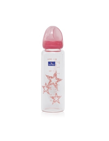 Stiklinis maitinimo buteliukas Baby Care, su anti-colic čiulptuku, 240 ml, rožinis