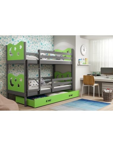 Dviaukštė vaikiška lova MIKO - pilka-žalia