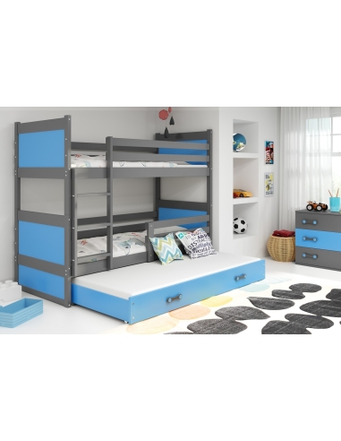 Dviaukštė vaikiška lova RICO - pilka-mėlyna, trivietė