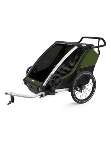 Multi-Sport dviračio priekaba, vežimėlis vaikui Thule Chariot Cab Aluminium/Cypress Green, dvivietis