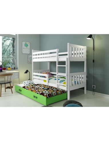 Bunk Bed For Children CARINO - White-Green, Triple, 190x80cm