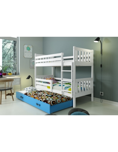 Bunk Bed For Children CARINO - White-Blue, Triple, 190x80cm