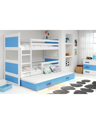 Dviaukštė vaikiška lova RICO - balta-mėlyna, trivietė