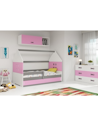 Bed For Children HOUSE 1 - Grafit-White-Pink, 160x80cm