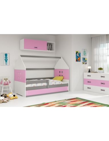 Vaikiška lova NAMELIS 1 - pilka-balta-rožinė, viengulė, 160x80cm
