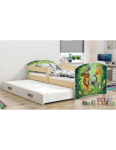 Vaikiška lova LUKAS ANIMALS - pušis-balta, dvivietė, 160x80cm