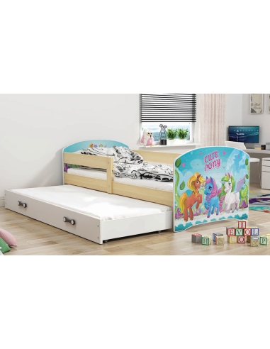 Bed For Children LUKAS CUTE PONY - Pine-White, Double, 160x80cm