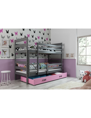 Dviaukštė vaikiška lova ERIKAS - pilka-rožinė