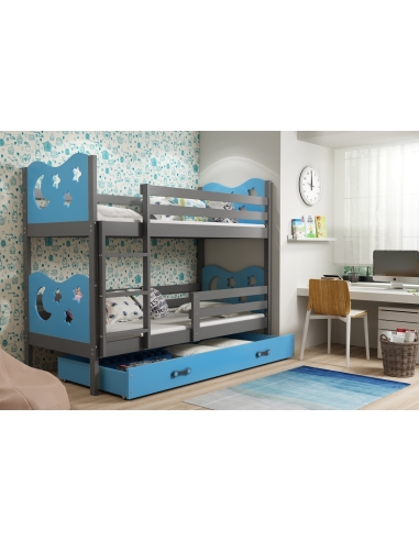 Dviaukštė vaikiška lova MIKO - pilka-mėlyna