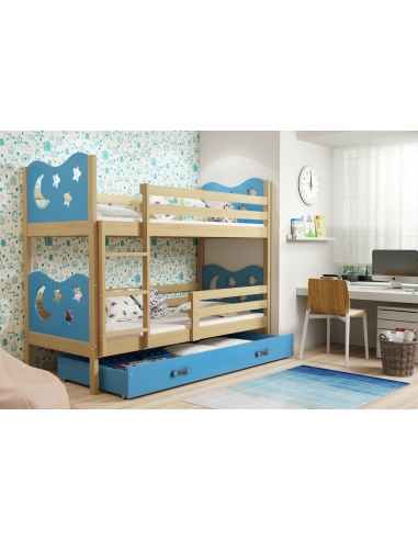 Bunk Bed For Children MIKO - Pine-Blue, 200x90cm