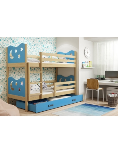 Dviaukštė vaikiška lova MIKO - pušis-mėlyna, 200x90cm