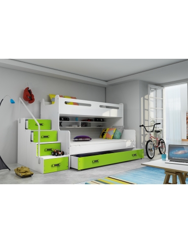 Bunk Bed For Children MAX 3 - White-Green, Triple, 200x120cm