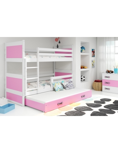 Dviaukštė vaikiška lova RICO - balta-rožinė, trivietė