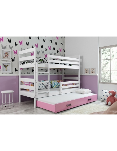 Dviaukštė vaikiška lova ERIKAS - balta-rožinė, trivietė
