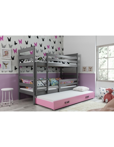 Dviaukštė vaikiška lova ERIKAS - pilka-rožinė, trivietė
