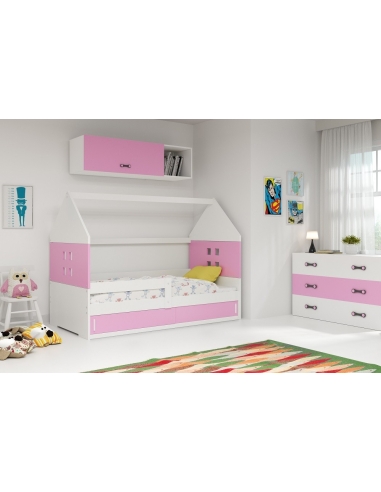 Vaikiška lova NAMELIS 1 - balta-rožinė, viengulė, 160x80cm