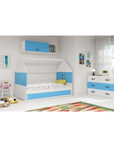 Vaikiška lova NAMELIS 1 - balta-mėlyna, viengulė, 160x80cm