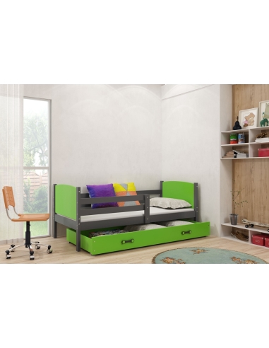 Vaikiška lova TAMI - pilka-žalia, viengulė, 190x80cm