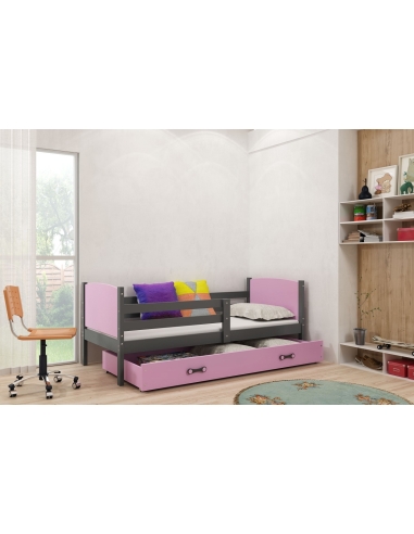 Vaikiška lova TAMI - pilka-rožinė, viengulė, 190x80cm
