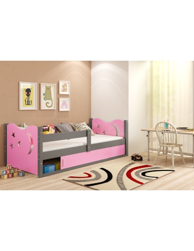 Vaikiška lova MYKOLAS - pilka-rožinė, viengulė, 160x80cm