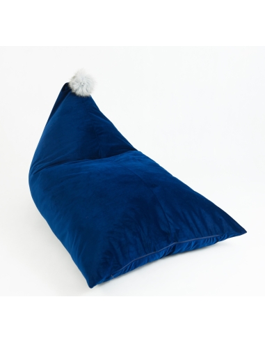 Pouf Bag with Pompom Misioo Velvet - Navy Blue/Light Blue Pompom