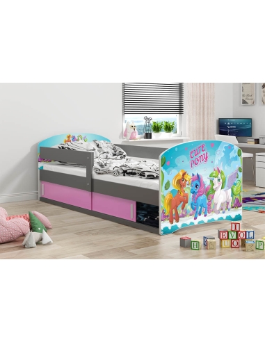 Bed For Children LUKAS 1 CUTE PONY - Grafit, Single, 160x80cm