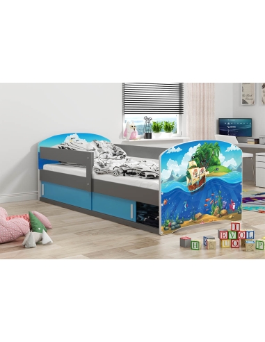 Bed For Children LUKAS 1 PIRATES - Grafit, Single, 160x80cm