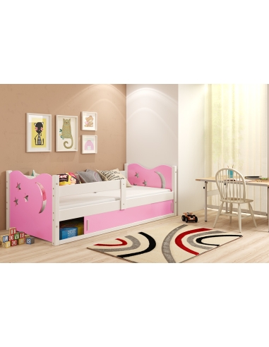 Vaikiška lova MYKOLAS - balta-rožinė, viengulė, 160x80cm