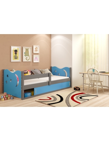 Vaikiška lova MYKOLAS - pilka-mėlyna, viengulė, 160x80cm