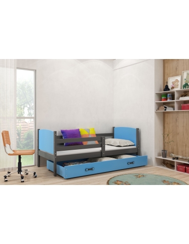 Vaikiška lova TAMI - pilka-mėlyna, viengulė, 190x80cm