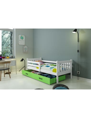 Bed For Children CARINO - White-Green, Single, 190x80cm