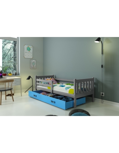 Vaikiška lova CARINO - pilka-mėlyna, viengulė, 190x80cm