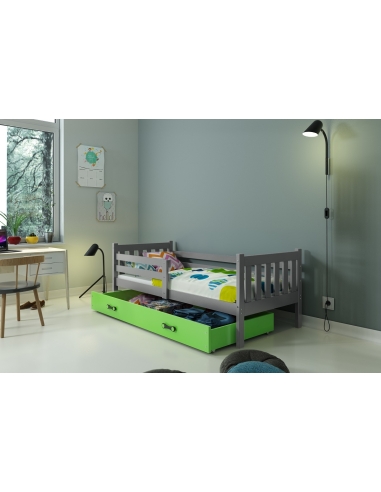 Vaikiška lova CARINO - pilka-žalia, viengulė, 190x80cm
