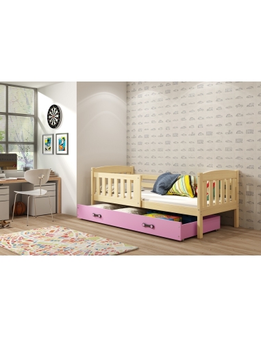 Vaikiška lova KUBUS - pušis-rožinė, viengulė