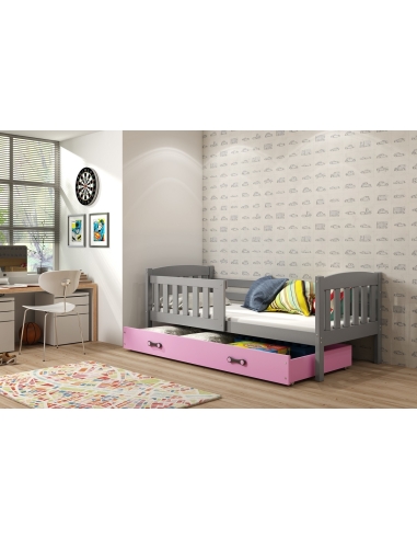 Vaikiška lova KUBUS - pilka-rožinė, viengulė