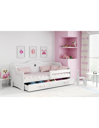 Vaikiška lova JULIJA - balta-rožinė, viengulė, 160x80cm