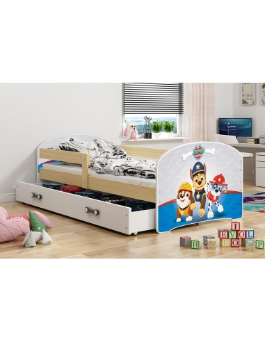 Bed for Children LUKAS SUPER DOGS - Pine, Single, 160x80cm