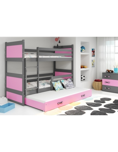 Dviaukštė vaikiška lova RICO - pilka-rožinė, trivietė