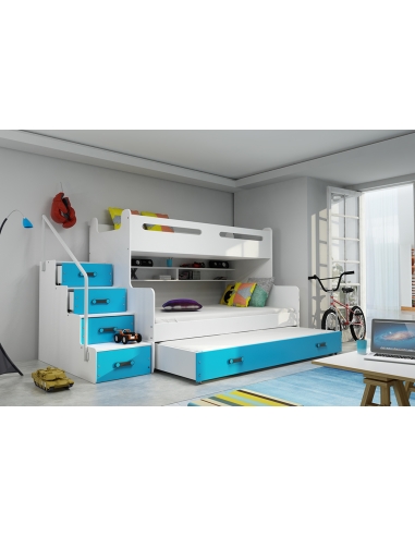 Bunk Bed For Children MAX 3 - White-Blue, Triple, 200x120cm