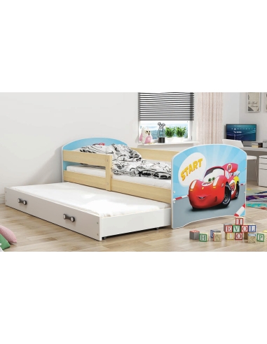 Vaikiška lova LUKAS CAR - pušis-balta, dvivietė, 160x80cm