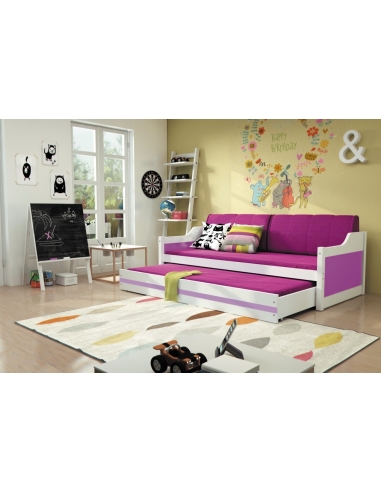 Vaikiška lova DOVYDAS - balta-violetinė, dvivietė, 190x80cm