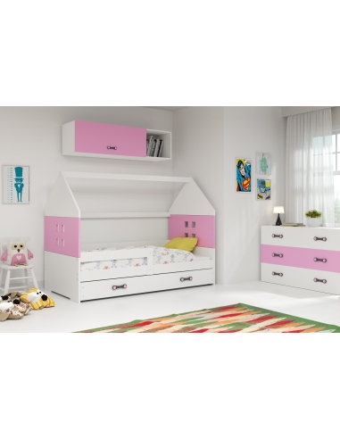 Vaikiška lova NAMELIS - balta-rožinė, viengulė, 160x80cm