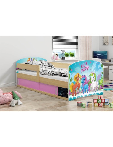 Bed For Children LUKAS 1 CUTE PONY - Pine, Single, 160x80cm