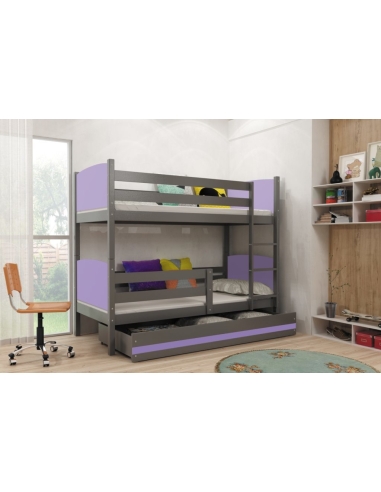 Dviaukštė vaikiška lova TAMI - pilka-violetinė, 200x90 cm