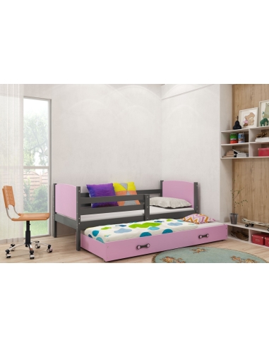 Vaikiška lova TAMI - pilka-rožinė, dvivietė, 190x80cm