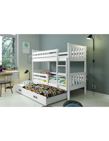 Bunk Bed For Children CARINO - White, Triple, 190x80cm