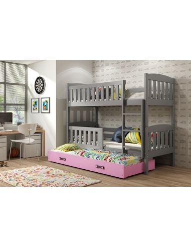 Dviaukštė vaikiška lova KUBUS - pilka-rožinė, trivietė