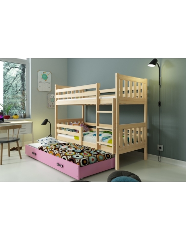 Bunk Bed For Children CARINO - Pine-Pink, Triple, 190x80cm
